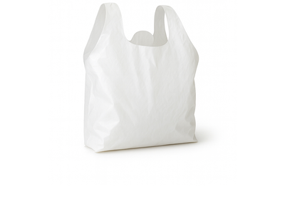 Plastic T-shirt carrier bags with integrated handles and side gussets