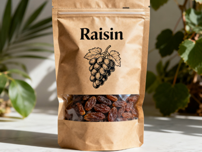 Compostable kraft paper doypack with zipper and window for dried fruit packaging