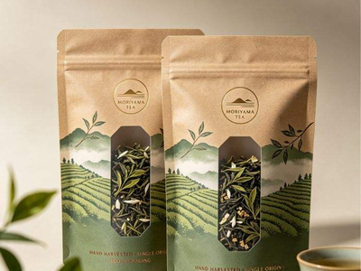 Kraft paper stand-up pouch with matte finish and zipper closure for tea packaging