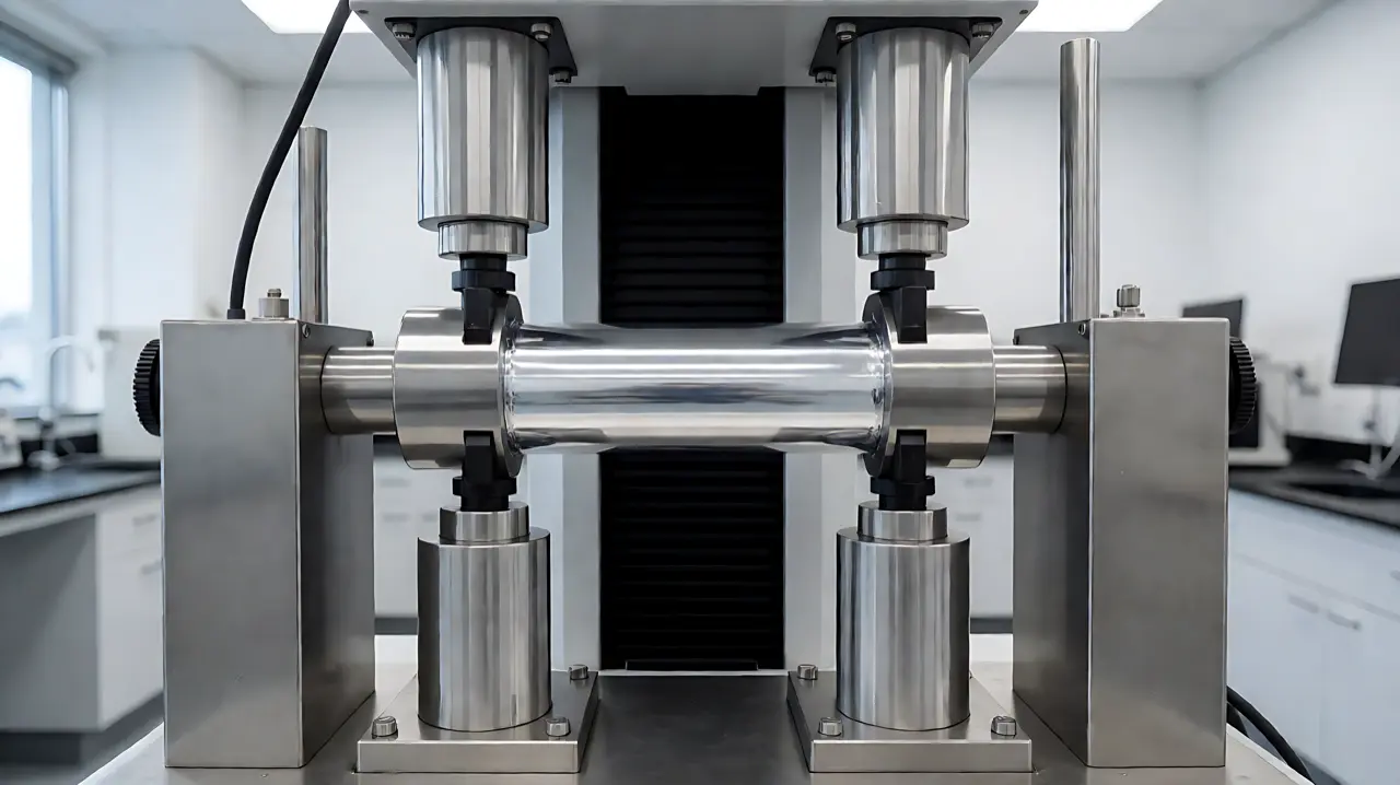 ASTM F392 Gelbo Flex tester apparatus twisting and crushing a multi-layer flexible barrier film specimen in a laboratory