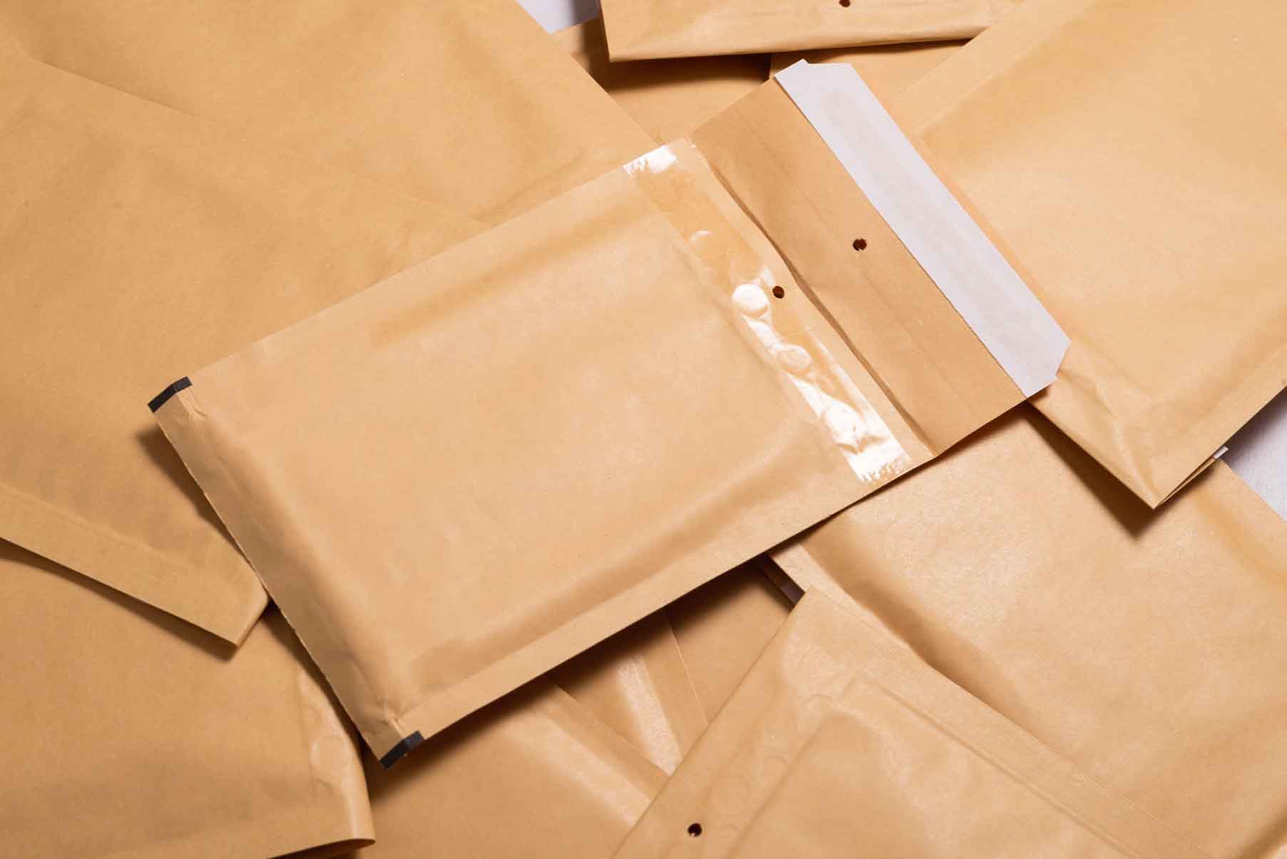 Compostable shipping mailers with printed e-commerce branding