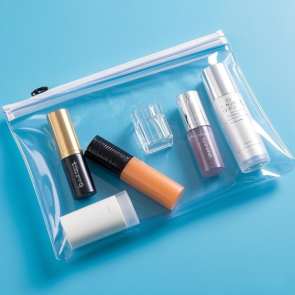 Gravure-printed PVC transparent zipper bag for cosmetic packaging