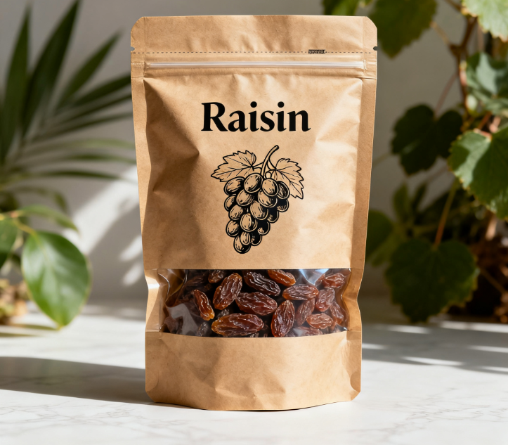Compostable kraft paper doypack with zipper and window for dried fruit packaging